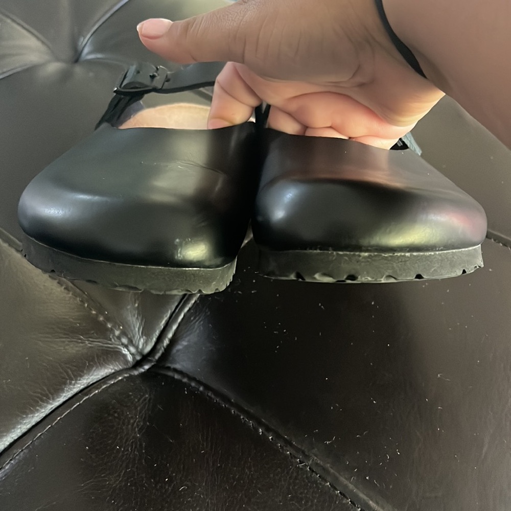 RARE STYLE Birkenstock 39 Black Leather Mary Jane Style Clog Mule - Picture 7 of 9